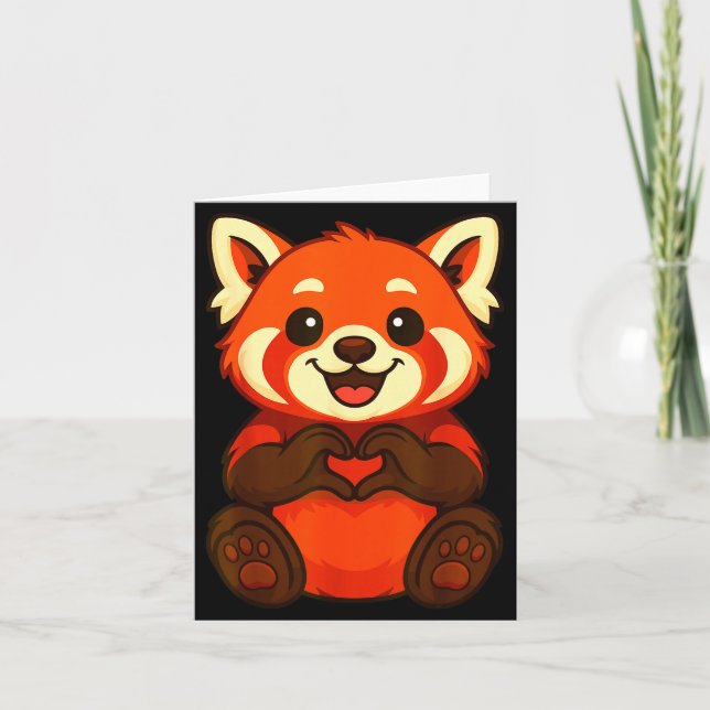 Cartão Red Panda Doing Heart With Hands Valentines Day  (Frente)