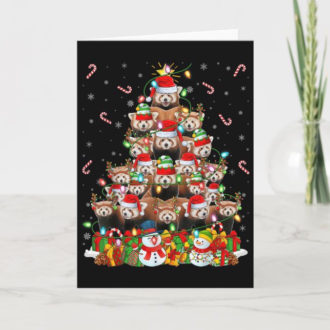 Cartão Red Panda Xmas Lighting Tree Santa Red Panda Chris (Frente)