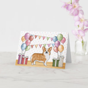 Cartão Red Pembroke Welsh Corgi Feliz Aniversário Colorid