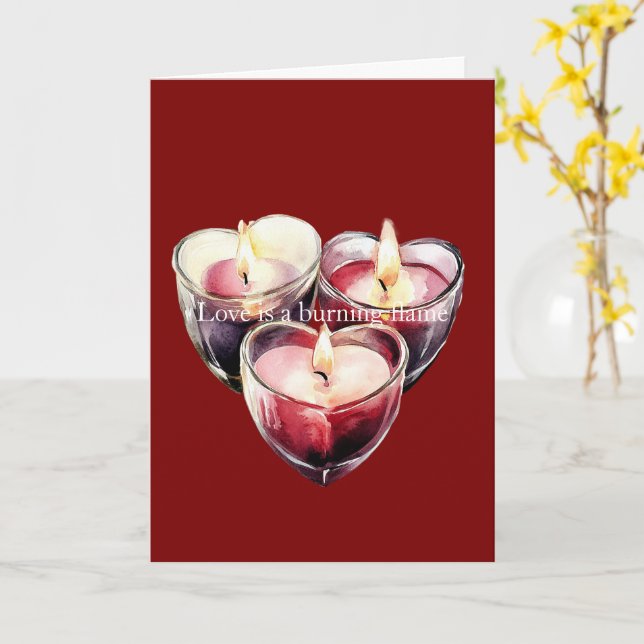 Cartão Red Pink Heart Candles Love is a flame (Flor Amarela)