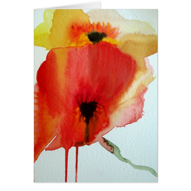 Cartão Red Poppies aquarela arte floral moderna (Frente)