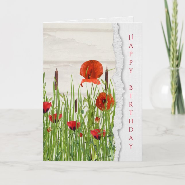 Cartão red poppies with cattails birthday (Frente)