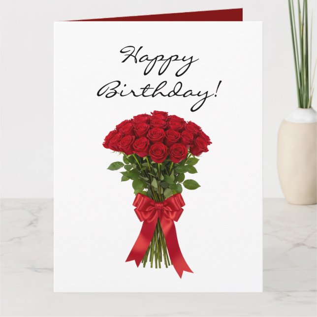 Cartão Red roses flower bouquet romantic Birthday card (Frente)