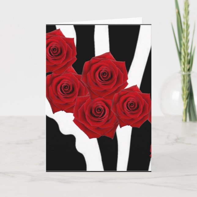 CARTÃO RED ROSES ON BLACK AND WHITE ZEBRA PRINT (Frente)