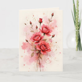 Cartão Red Roses Watercolor Anniversary Valentine's Day