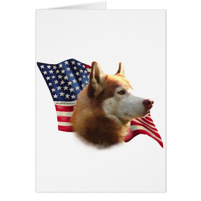 Cartão Red Siberian Husky Flag (Frente)