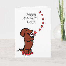 Cartão Red Smooth Dachshund Mother's Day Hearts