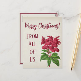 Cartão Red Spiraea Palmata, Natais vintages Antigo