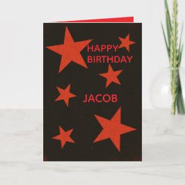 Cartão Red Stars Black Background Retro Grunge Birthday