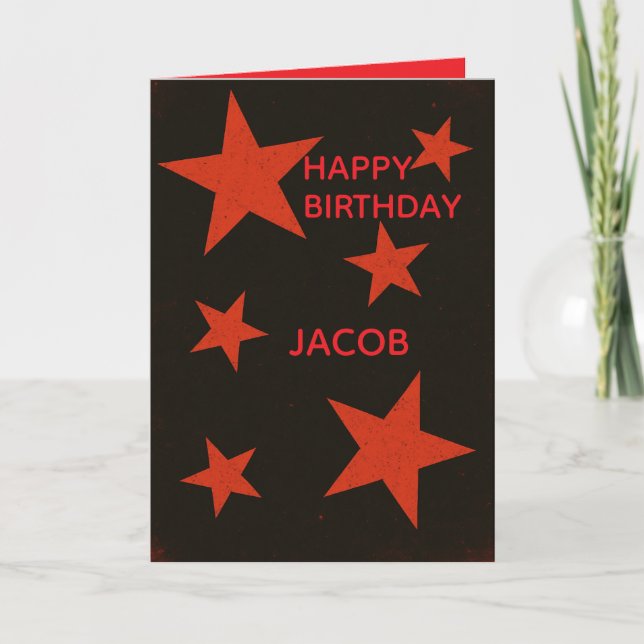 Cartão Red Stars Black Background Retro Grunge Birthday (Frente)