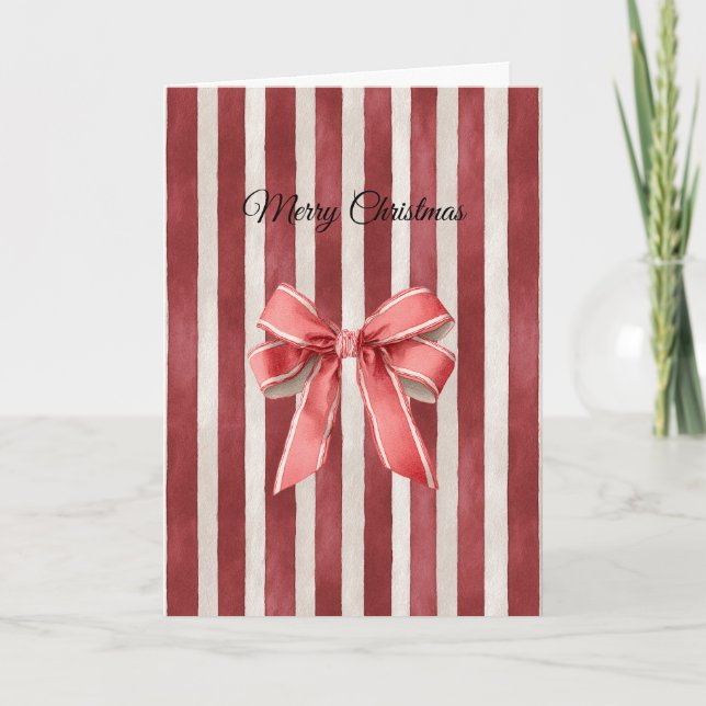 Cartão Red Stripes Christmas Bow (Frente)