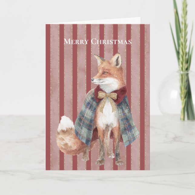 Cartão Red Stripes Fox Christmas   (Frente)
