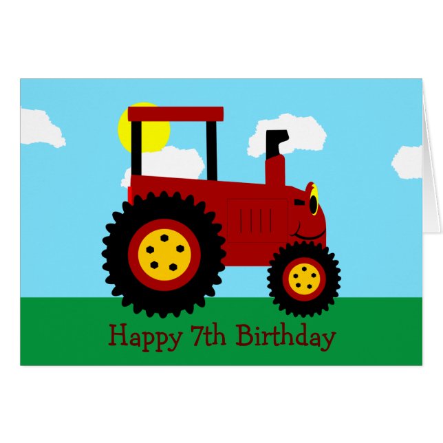 Cartão Red Trator Personalizado 7 Birthday (Frente Horizontal)