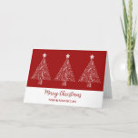 Cartão Red Trees Son & Son em Direito Feliz Natal<br><div class="desc">Feliz Natal para filho e filho no cartão de direito em vermelho moderno com ilustrações de árvore de natal ornamentado.</div>