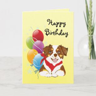 Cartão Red Tri Aussie Puppy Parabéns