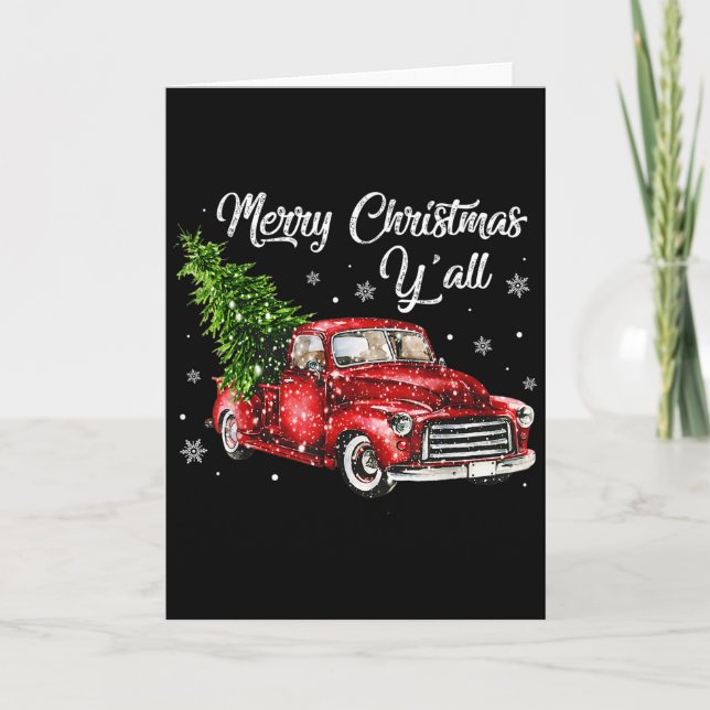 Cartão Red Truck Christmas Funny Merry Christmas Yall Wom (Frente)