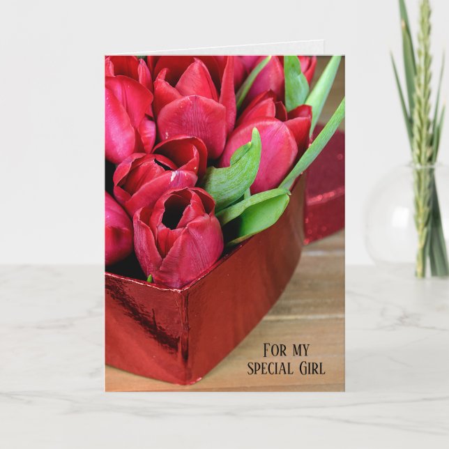 Cartão red tulips in heart box (Frente)