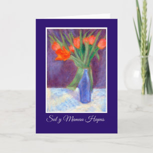 Cartão Red Tulips Mothers Day Card, Welsh Greeting