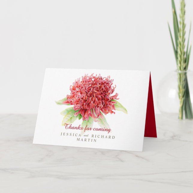 Cartão Red waratah flower art wedding thank you cards (Frente)