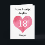 Cartão Red Watercolor Heart 18th Birthday Card<br><div class="desc">Um cartão de aniversário personalizado de cor d'água do 18º aniversário para filha, neta, sobrinha, etc. Este cartão de aniversário de 18 anos de cor d'água vermelha pode ser facilmente personalizado com o nome do destinatário do aniversário. A mensagem da placa dentro também pode ser editada. Isso faria um cartão...</div>