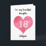 Cartão Red Watercolor Heart 18th Birthday Card<br><div class="desc">Um cartão de aniversário personalizado de cor d'água do 18º aniversário para filha, neta, sobrinha, etc. Este cartão de aniversário de cor d'água vermelha do 18º aniversário pode ser facilmente personalizado com o nome do destinatário do aniversário. A mensagem da placa dentro também pode ser editada. Isso faria um cartão...</div>