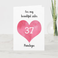 Red Watercolor Heart 37th Birthday
