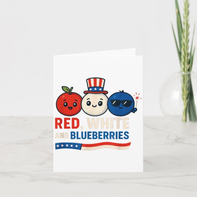 Cartão Red, White And Blueberries Patriot Cute Cartoon De (Frente)