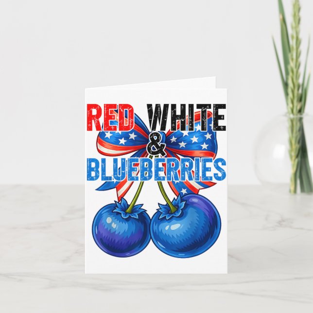 Cartão Red White Blueberries Funny Patriotic Retro Usa Hu (Frente)