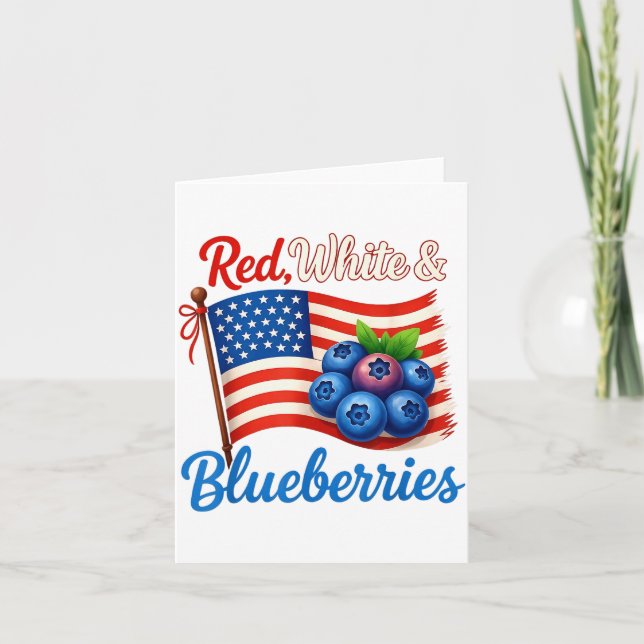 Cartão Red White Blueberries Funny Patriotic Usa Flag Vin (Frente)