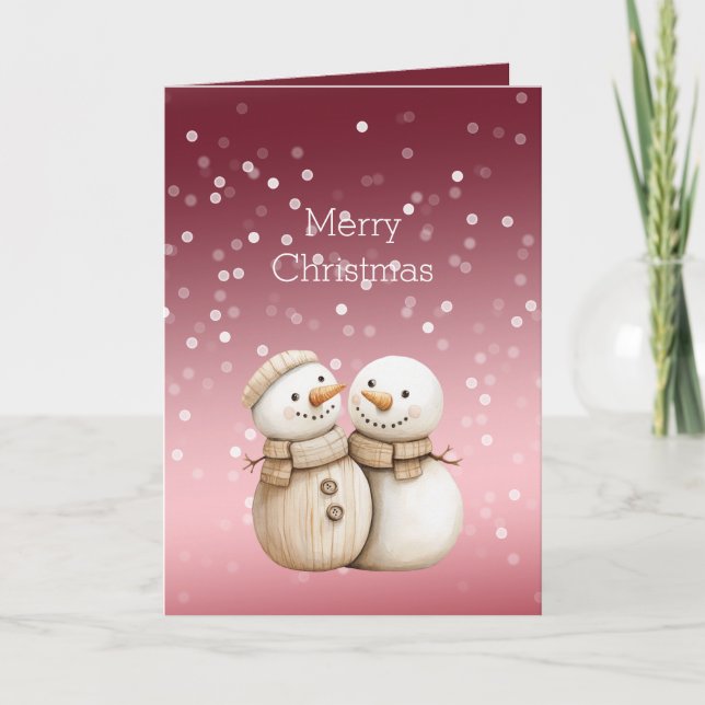 Cartão Red White Bokeh Dots Snowman Christmas (Frente)