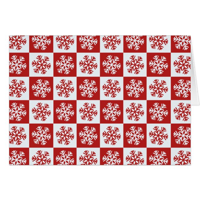 Cartão Red white checkerboard snowflake greeting card (Frente Horizontal)