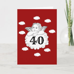 Cartão Red White Cherub Angel aniversário de 40 anos adic