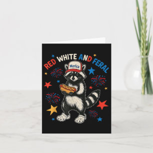 Cartão Red White E Feral Funny Raccoon 4 De Julho T-sh