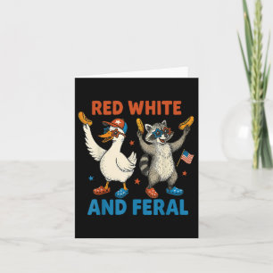 Cartão Red White E Feral Funny Raccoon &amp; Bobos