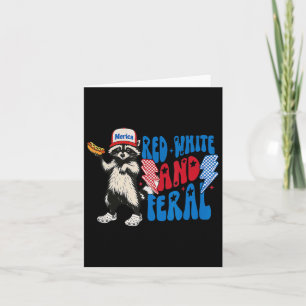 Cartão Red White E Feral Raccoon Engraçado Usa 4 De Julho