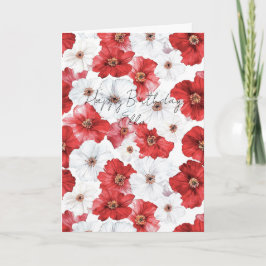 Cartão Red White Flowers Birthday