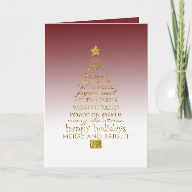 Cartão Red White Gold Inspirational Christmas Tree   (Frente)
