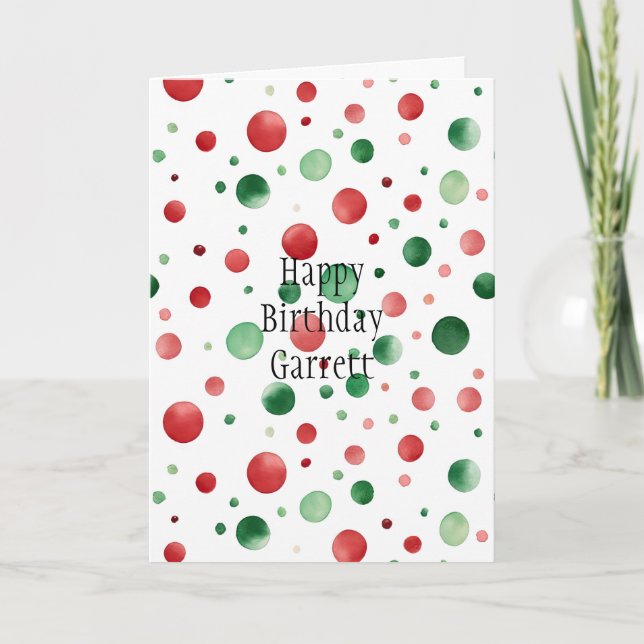 Cartão Red White Green Dots Birthday (Frente)
