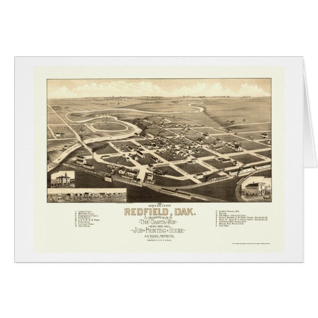 Cartão Redfield, mapa panorâmico do SD - 1883 (Frente Horizontal)