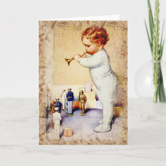 Cartão Redhead Baby Boy Blowing Horn to Soldiers