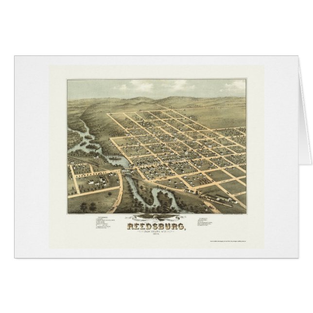 Cartão Reedsburg, mapa panorâmico dos WI - 1874 (Frente Horizontal)