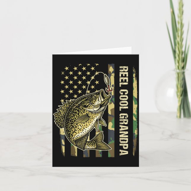 Cartão Reel Cool Grandpa Crape Fishing Camo American Flag (Frente)