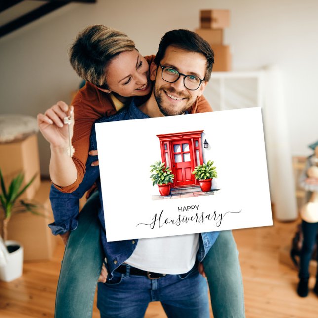 Cartão Referência de aniversário da Casa Vermelha Cute (Criador carregado)