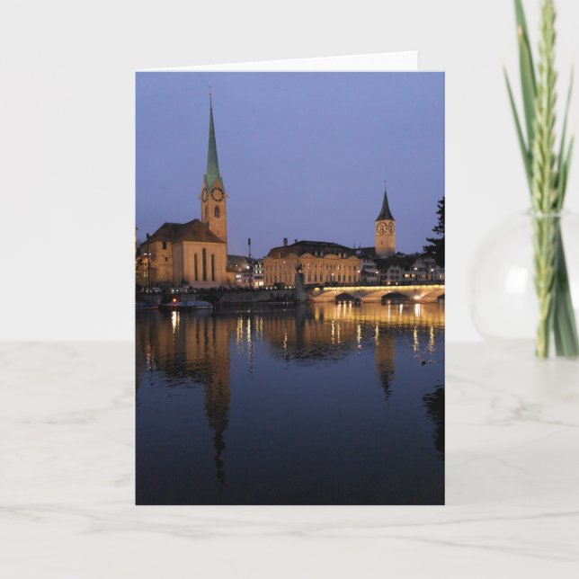 Cartão Reflections on Zurich, Switzerland Greeting Card (Frente)