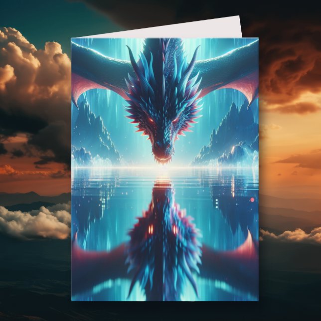 Cartão Reflexão do Dragão Eetéreo Místico Aniversário (Criador carregado)