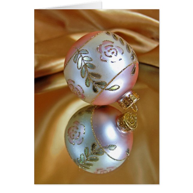 Cartão Reflexão do enfeites de natal sobre o cetim (Frente)