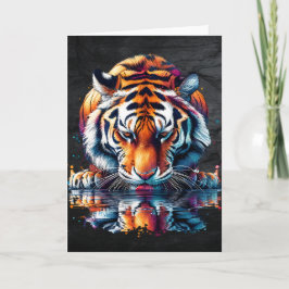 Cartão Reflexo do Tigre Bebendo Água
