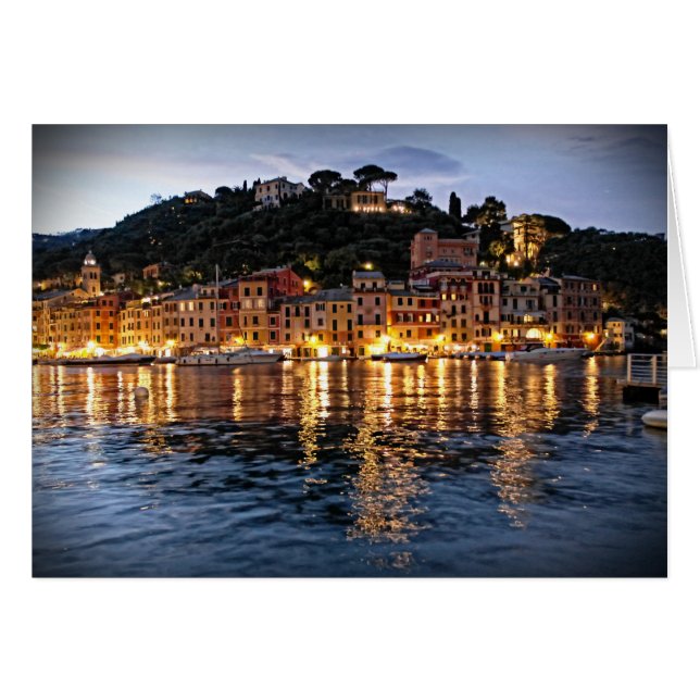 Cartão Reflexões sobre Portofino, Itália - Notecard (Frente horizontal)