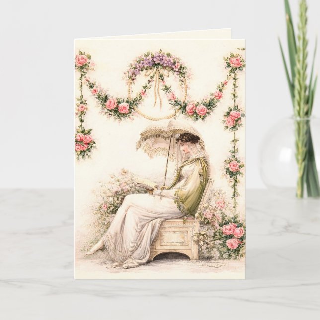 Cartão Regency Rose Garden Reading Lady (Frente)