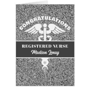 Cartão Registered Nurse Graduate Modern Silver Black Name